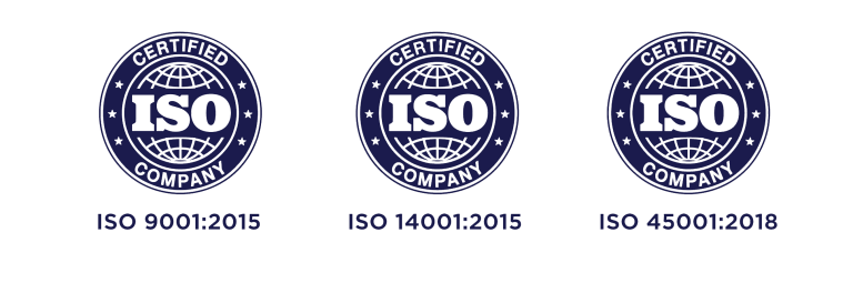 ISO 9001:2015, ISO 14001:2015, ISO 45001:2018 certified